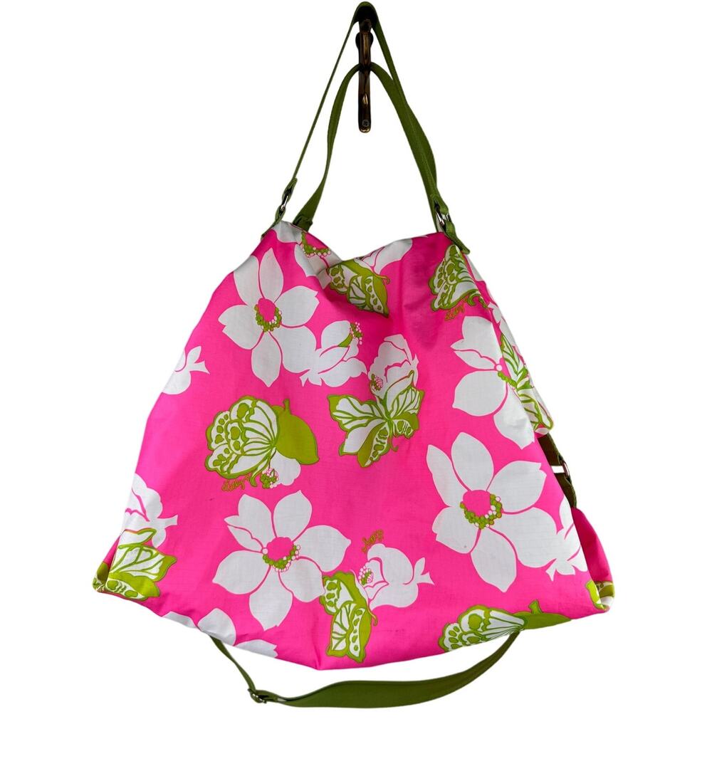 LeSportsac Lilly Pulitzer Pink Handbag Floral Pocket Handle Crossbody Duffle Bag